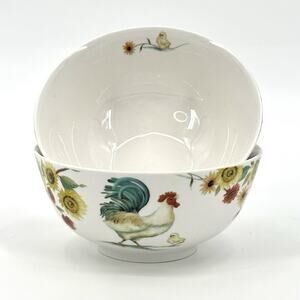 Set of 2 Pfaltzgraff Soup or Cereal Bowl Rooster Meadow Sun Flowers Daphne B